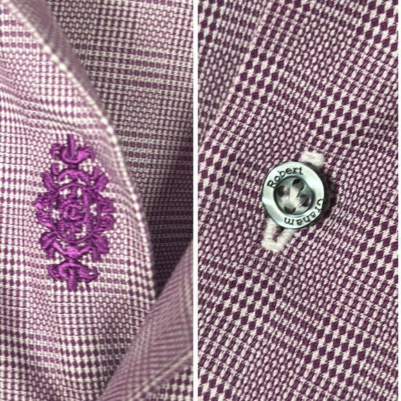 ROBERT GRAHAM Button Up Shirt Cotton Lilac Plaid Contrast Cuff Collar XL-44-17,5 - Picture 10 of 13